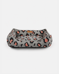 Chester & Lee | Velvet Sleeper Dog Bed Gray & Peach Leopard Print
