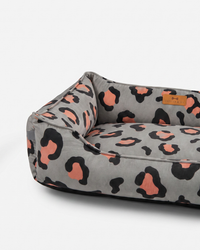 Chester & Lee | Velvet Sleeper Dog Bed Gray & Peach Leopard Print