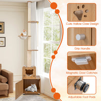 101 Inch Floor to Ceiling Cat Tree Height Adjustable with Litter Box Enclosure-Brown