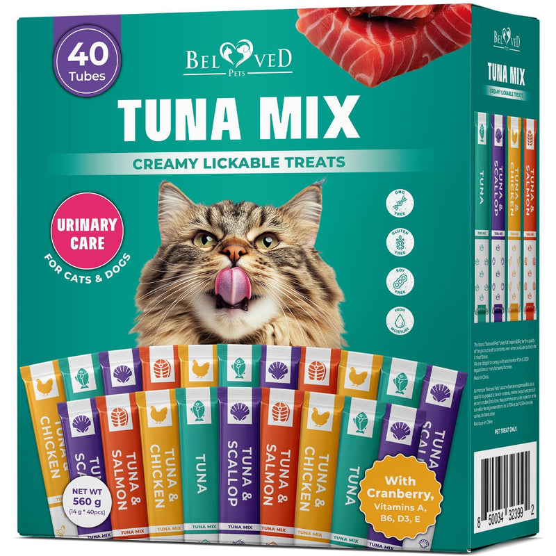 Lickable Cat Treats Squeeze Tubes 40 Sticks Tuna Urinary Care Multivitamin
