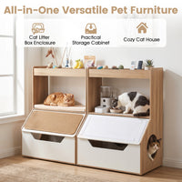 Hidden Cat Litter Box Cabinet with Scratching Pad & Cushion