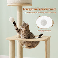 40" Solid Wood Cat Tree with Space Capsule & Sisal Posts