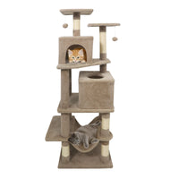 57 Inch Cat Tree with Dual Condos and Hammock and 2 Dangling Balls