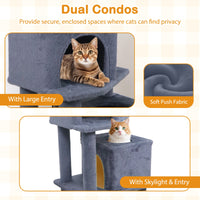 57 Inch Cat Tree with Dual Condos and Hammock and 2 Dangling Balls