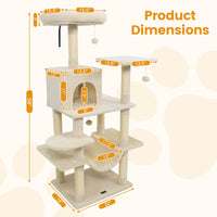 58" Multi-Level Cat Tree Soft Plush Cat Tower with Padded Top Perch