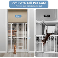 59" Extra Tall Pet Gate Heavy-Duty Metal Cat Gate with Wide Opening-White