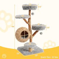5-Tier Wooden Cat Tree with Woven Condo Plush Perches Jute Posts & Balls