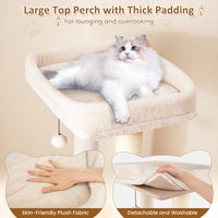 63 Inch Tall Wooden Cat Tree with 2-Story Condo and Plush Padded Top Perch-Natural
