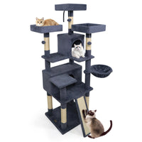 65 Inch Tall Multi-level Cat Tree with 3 Upholstered Perch and 2 Cat Condos
