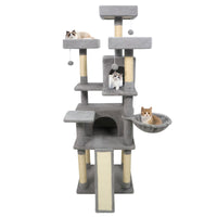 65 Inch Tall Multi-level Cat Tree with 3 Upholstered Perch and 2 Cat Condos