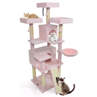 65 Inch Tall Multi-level Cat Tree with 3 Upholstered Perch and 2 Cat Condos