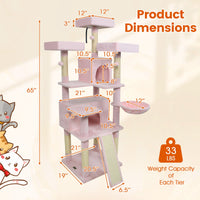 65 Inch Tall Multi-level Cat Tree with 3 Upholstered Perch and 2 Cat Condos