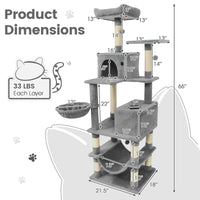 66 Inch Tall Cat Tree Multi-Level Cat Tower with 2 Condos Sisal Scratching Posts