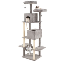 84 Inch Large Cat Tree with 2 Condos and 2 Soft Plush Perches for Indoor Cats-Gray