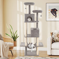 84 Inch Large Cat Tree with 2 Condos and 2 Soft Plush Perches for Indoor Cats-Gray