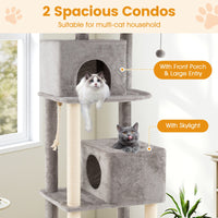 84 Inch Large Cat Tree with 2 Condos and 2 Soft Plush Perches for Indoor Cats-Gray