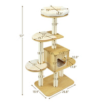 4 Levels Modern Wood Cat Tower with Washable Mats-Walnut