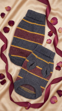 The Chai | Gray & Mustard Striped Turtleneck Dog Sweater