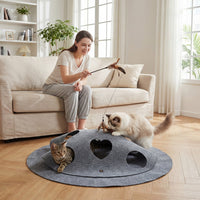 Interactive Foldable Cat Tunnel for Indoor Cats 40" Round Large Enrichment Play Felt Mat