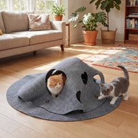 Interactive Foldable Cat Tunnel for Indoor Cats 40" Round Large Enrichment Play Felt Mat