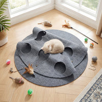 Interactive Foldable Cat Tunnel for Indoor Cats 40" Round Large Enrichment Play Felt Mat