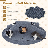 Interactive Foldable Cat Tunnel for Indoor Cats 40" Round Large Enrichment Play Felt Mat