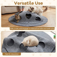 Interactive Foldable Cat Tunnel for Indoor Cats 40" Round Large Enrichment Play Felt Mat