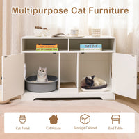 43 Inches Cat Litter Box Enclosure with Storage and Double Rooms-White