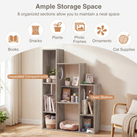 Modern Cat Bookshelf Cat Tree 8-Section Storage Cabinet with 2 Round Holes