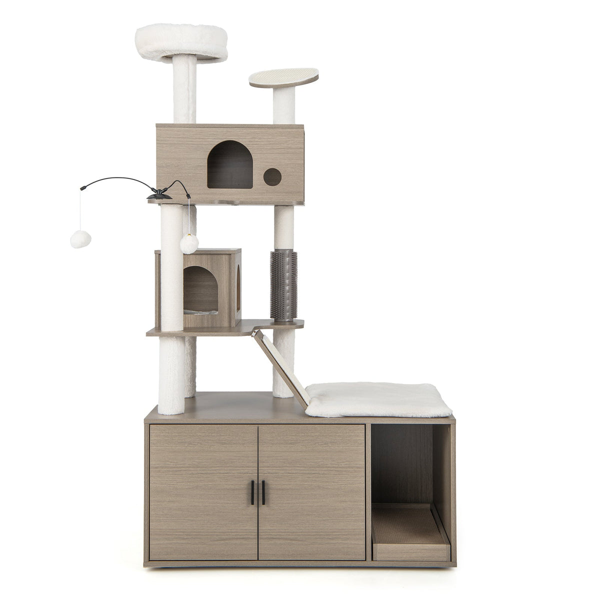 Cat Tree with Litter Box Enclosure for Indoor Cats-Gray