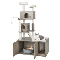 Cat Tree with Litter Box Enclosure for Indoor Cats-Gray