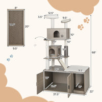 Cat Tree with Litter Box Enclosure for Indoor Cats-Gray