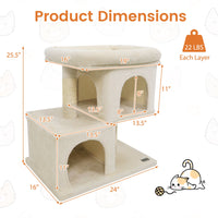 Modern Cat Tree Space-saving Cat Tower with Upholstered Perch and 2 Cat Condos