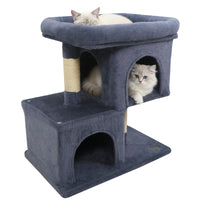 Modern Cat Tree Space-saving Cat Tower with Upholstered Perch and 2 Cat Condos