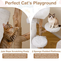 Modern Cat Tree for Indoor Cats 30.5 Cat Tower with Real Solid Wood Branches-White