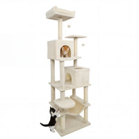 Multi-level Cat Tree Modern Cat Tower with Upholstered Perch and 2 Cat Condo