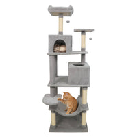 Multi-level Cat Tree Modern Cat Tower with Upholstered Perch and 2 Cat Condo