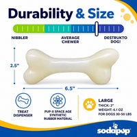 PUP-X Rubber Glow in the Dark Chew Bone Dog Toy - Durable, Floats, Chew Toy for Large Dogs | USA