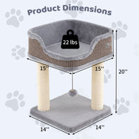 Small Cat Tree for Indoor Cats Kitty Tower with Comfy Plush Perch Sisal Scratching Posts-Gray