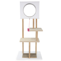 Tall Wood Cat Tower with 2 Corrugated Cardboard-White