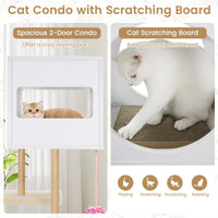Tall Wood Cat Tower with 2 Corrugated Cardboard-White
