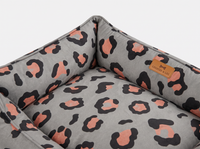 Chester & Lee | Velvet Sleeper Dog Bed Gray & Peach Leopard Print