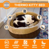 K&H Pet Products Thermo-Kitty Bed Indoor Heated Cat Bed – Safe, Energy Efficient & Washable