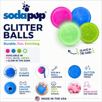 Glitter Ball Dog Toy | Soft PUP-X Rubber Floating Fetch Ball with Treat Dispenser | USA Made