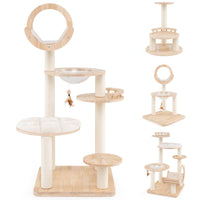 4-in-1 Large Wooden Cat Tower with Space Capsule Nest for Indoor Cats