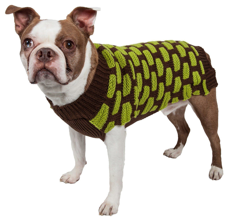 Pet Life ® Fashion Weaved Heavy Knit Designer Ribbed Turtle Neck Dog Sweater