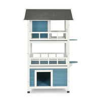 2-Story Outdoor Wooden Catio Cat House Shelter with Enclosure