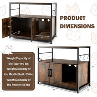 Wooden Cat Box Cabinet with Metal Frame and Scratching Pad-Rustic Brown