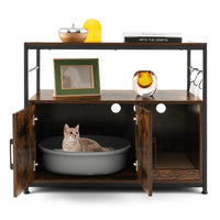 Wooden Cat Box Cabinet with Metal Frame and Scratching Pad-Rustic Brown