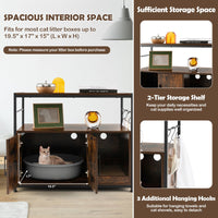 Wooden Cat Box Cabinet with Metal Frame and Scratching Pad-Rustic Brown